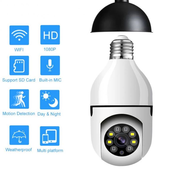 360 Panoramic Wifi HD Night Vision Ip Surveil Security Home Security Wireless Light Bulb PTZ Network Cctv Camera